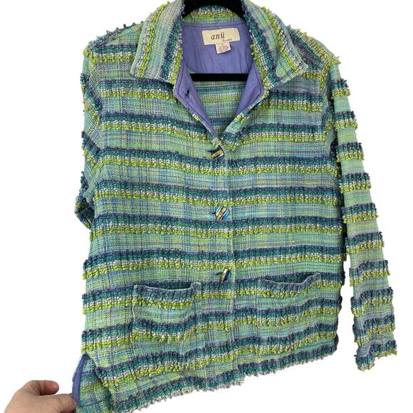 ANU Woven Chenille Tapestry Jacket Blazer Women size Large Button Up Boxy Artsy - Picture 15 of 16